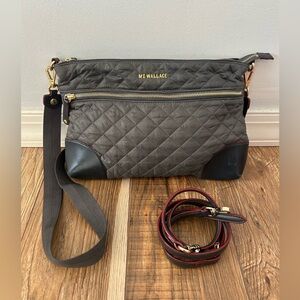 MZ WALLACE Crosby Crossbody Bag Dark Gray Black Quilted